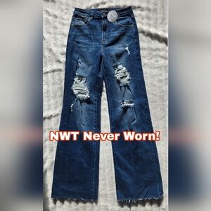 Wild Oak Boutique x Risen Flare Jeans NWT Distressed Dark Wash High Rise Denim